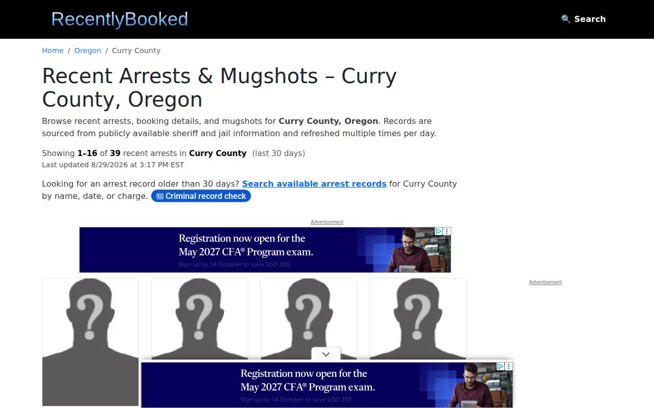 RecentlyBooked Curry County unofficial index landing page