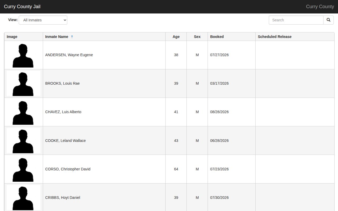 Curry County Jail current custody roster interface