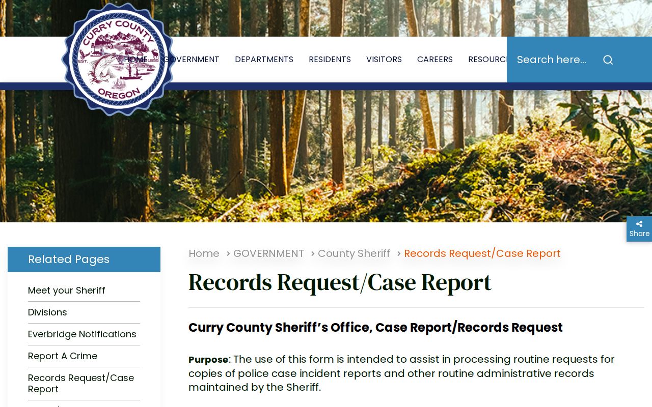 Curry County booking-record request form