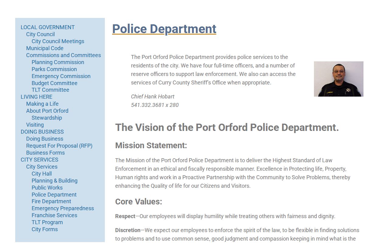 Curry County Port Orford Police weekly report record source